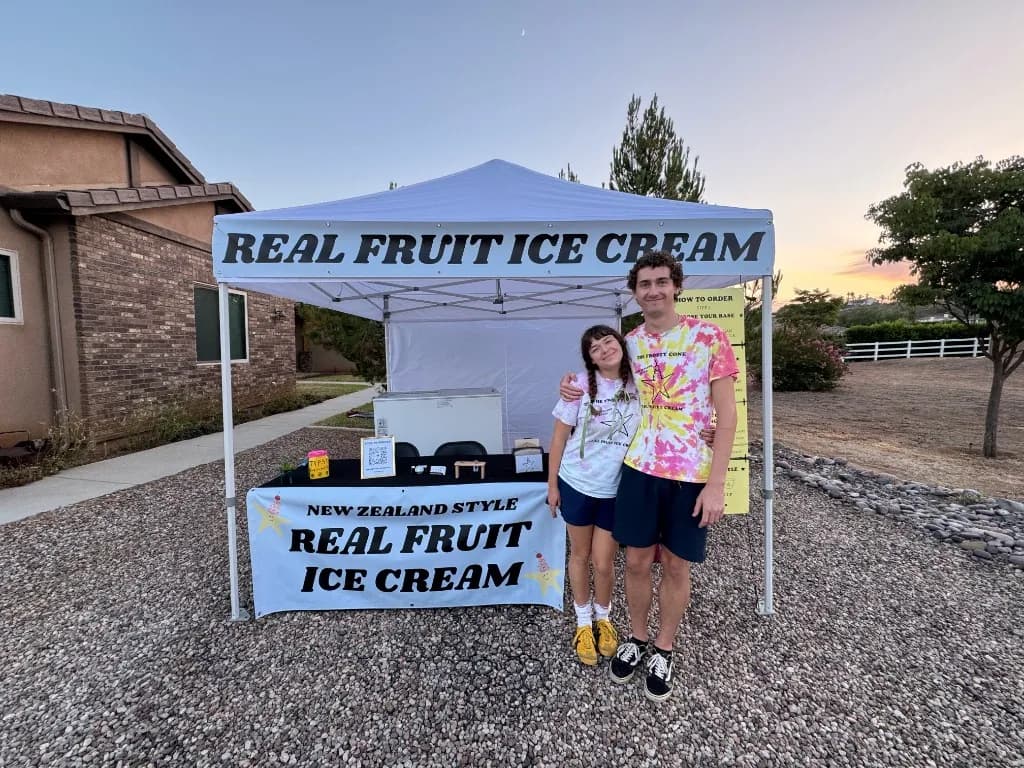 Isaac and Andi at The Frosty Cone market stand